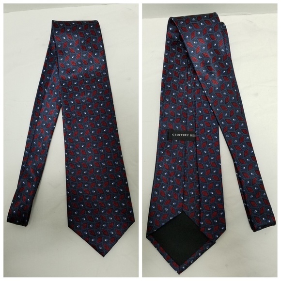 Geoffrey Beene Silk Tie Geometric Blue Red - Picture 2 of 7